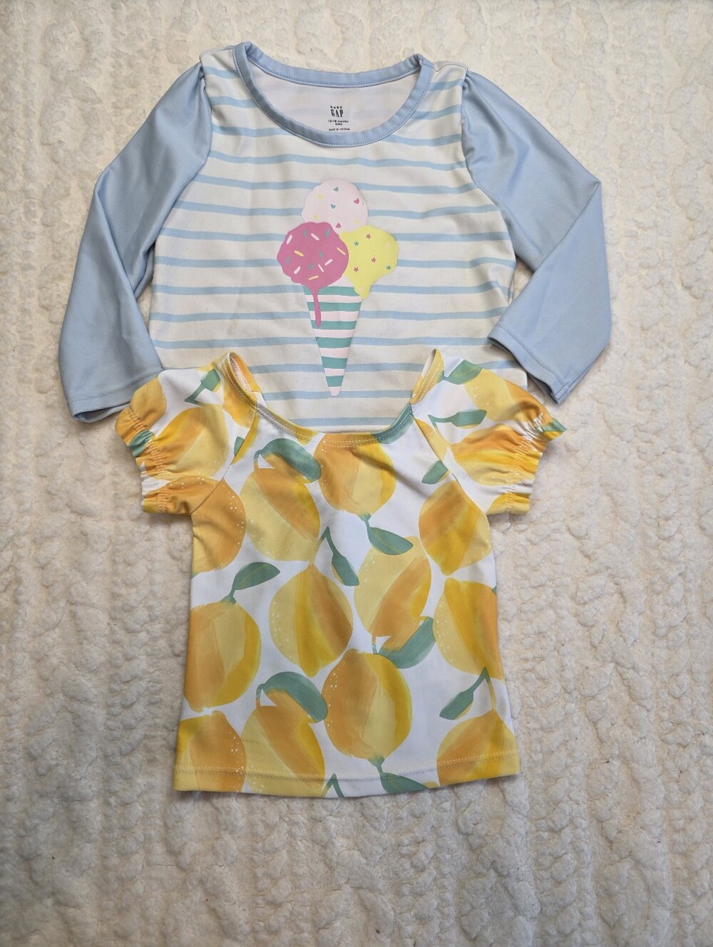 Baby Girl Swim Top Bundle GAP 12-18M Carter’s 12M Ice Cream Lemons Rash Guard